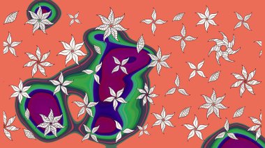 Çiçekli karalama şeklinde Raster çiçek deseni. Çiçekler turuncu ve nötr renklerde. Yumuşak, bahar çiçekli arka plan.