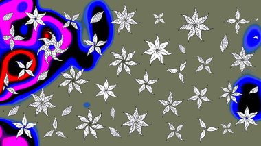 Yeşil ve mavi renkte çiçekler. Raster düz çiçek çizim deseni. Tasarım hediye paketi, tebrik kartları, posterler ve afiş tasarımı.