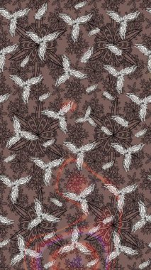 Renkli Bahar Teması eskiz kalıbı. Düz Çiçek Elementleri Tasarımı. Raster Modaya uygun kumaş deseni. Kahverengi renkli şirin çiçek deseni.