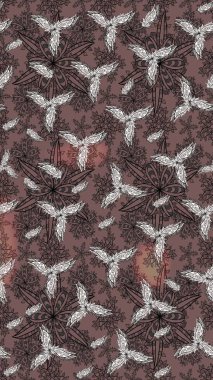 Çiçekli karalama şeklinde Raster çiçek deseni. Yumuşak, bahar çiçekli arka plan. Kahverengi renkte çiçekler.