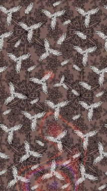 Renkli Bahar Teması eskiz kalıbı. Düz Çiçek Elementleri Tasarımı. Raster Modaya uygun kumaş deseni. Kahverengi renkli şirin çiçek deseni.