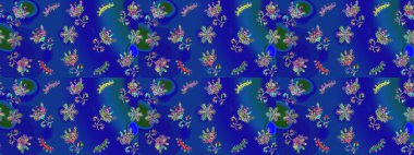 Mavi, yeşil ve mor renkli kar taneleri. Kar tanesi raster deseni. Renkli arka planda izole tatlı kar taneleri. Raster illüstrasyonu.