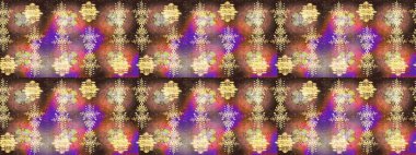 Raster illüstrasyonu. Bokeh kahverengisi, bej, mor ve kar taneleriyle dekoratif Noel arkaplanı.