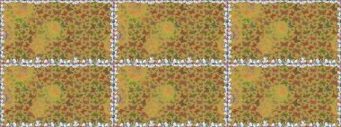 Tekstil, duvar kâğıtları, web sayfası arkaplanları ve yüzey dokuları için mükemmel. Sarı ve kahverengi renklerdeki renkli kelebeklerin kusursuz arka planı. Raster illüstrasyonu.