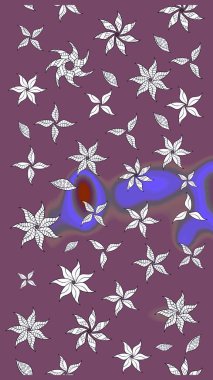 Raster illüstrasyonu. Beyaz, nötr ve yeşil renkte çiçekler. El çizimi çiçekleri olan soyut, pürüzsüz desen.