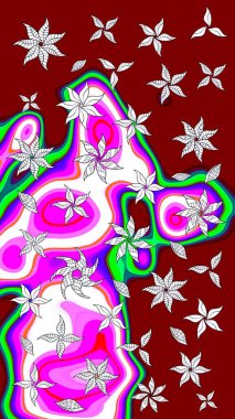 Raster illüstrasyonu. Beyaz, nötr ve yeşil renkte çiçekler. El çizimi çiçekleri olan soyut, pürüzsüz desen.