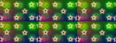 Renkli arka planda izole kar taneleri. Kış kar tanesi, raster arka plan. Yüzey için tekrarlanan doku, ambalaj kağıdı, yeşil, mavi ve kahverengi renkler. Raster illüstrasyonu.