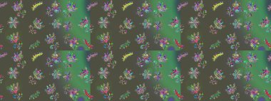 Tekstil veya kitap kapakları, imalat, duvar kağıtları, baskı, hediye paketi ve yapıştırma kitabı için çiçek eskizi geçmişi. Raster illüstrasyonu. Küçük ölçekli çiçeklerdeki basit sevimli desen.