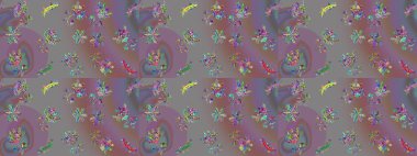 Çiçekli çiçek deseni, suluboya. Düz Çiçek Elementleri Tasarım Raster illüstrasyonu. Gri, mor ve nötr renkte çiçekler. Renkli Bahar Teması çizim kalıbı.