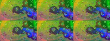 Yeşil ve mavi renkli Asya tekstili. Raster illüstrasyonu. Suluboya çiçekli çiçek deseni.