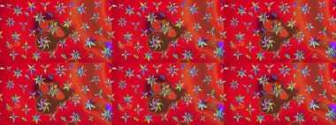 Sabıka fotoğraflarında, bebek kıyafetlerinde, duvar kâğıtlarında, paket kutularında falan kullanılabilir. Zarif, parlak ve eskiz kırmızı ve turuncu çiçek deseni tasarımı.