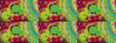 Eskiz arkaplan modeli. Suluboya, elle çizilmiş. Yeşil ve kırmızı üzerine çiçekler. Raster stoku.