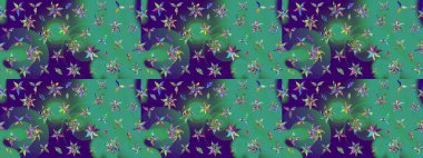 Doğal kozmetik ürünleri, parfüm, çiçekçi dükkanı için bahar ihalesi tasarımı. Karşılama ya da düğün geçmişi olarak kullanılabilir. Paket kağıdı için en iyisi. Mavi ve yeşil lale çiçekli Raster eskiz deseni.