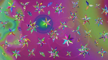 Güzel çiçek deseni. Renkli Bahar Teması eskiz kalıbı. Mor ve yeşil renkli çiçekler. Düz Çiçek Elementleri Tasarımı.