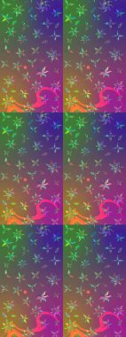 Raster Güzel kumaş deseni. Raster suluboya çiçek deseni, narin çiçekler, mor ve yeşil çiçekler, tebrik kartı şablonu..