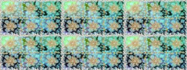 Tarafsız ve altın elementli mavi renklerde altın desen. Barok tarzında duvar kağıdı tasarımı için kusursuz damaske deseni arkaplanı. Süslü raster dekorasyonu.