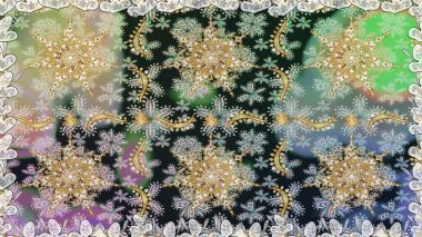 Paisley 'ler zarif çiçek desenli arkaplan duvar kâğıdı çizimleri. Klasik stil, güzel, üç boyutlu sanat eseri, altın ve gri desenli çiçek yaprakları ve süslemeleri var..