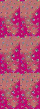 On pink and magenta backdrop. Cute floral background for textile, fabric, wrapping, scrapbooking. Childish design. Raster sketch pattern with hand drawn doodle flowers.