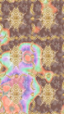 Duvar kâğıdı barok, İspanyol kumaşı. Bej renklerde altın elementler. Çiçek deseni. Şık bir grafik desen. Çizim raster arkaplanı.