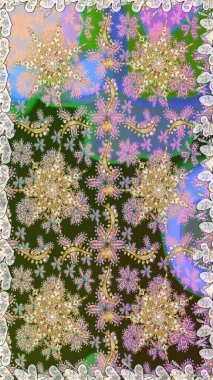 Damask altın soyut çiçek nötr renklerde pürüzsüz desen. Raster illüstrasyonu. Süsleme.