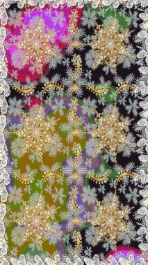 Paisleys zarif çiçek desenli dikdörtgen arka plan duvar kâğıdı illüstrasyonlu klasik stil, modern 3D çizgili sanat altın ve gri desenli çiçek yaprakları ve süslemeleri..