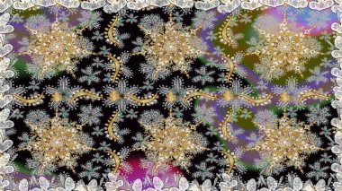 Raster geleneksel, gri renklerde, altın, kusursuz desen. Barok tarzında kusursuz bir doğulu süsü..