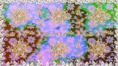 Şık bir grafik desen. Çiçek deseni. Tarafsız renklerde altın elementler. Kusursuz raster arka plan. Duvar kâğıdı barok, İspanyol kumaşı.