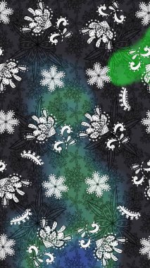 Gri ve mavi arka planda. Çocuksu tasarım. Elle çizilmiş çiçek desenli Raster çizimi. Tekstil, kumaş, ambalaj, hatıra defteri için güzel çiçek arkaplanı..