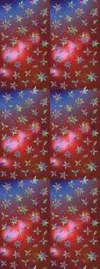 Kumaş desenli papatya çiçeği detayı. Kahverengi ve kırmızı renkte çiçekler.