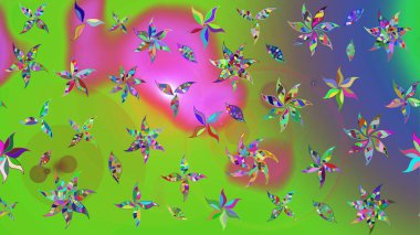 Parlak renkli çiçekleri ve yeşil ve menekşe rengi yaprakları olan harika bir çiçek deseni. Halk tarzı. Modern çiçek arkaplanı. Moda baskıları için zarif bir şablon.