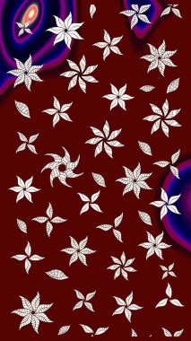 Parlak çiçekli kolaj çiçekleri kırmızı ve nötr. Çiçek tasarımı için inanılmaz bir kolaj cenneti tarzı. Çiçekli zambaklar eskiz arka planı.