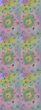 Raster Modaya uygun kumaş deseni. Renkli Bahar Teması eskiz kalıbı. Tarafsız ve yeşil renkli şirin çiçek desenleri. Düz Çiçek Elementleri Tasarımı.