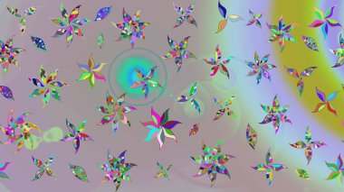 Raster çiçek desenli çiçek deseni, yapraklar, dekoratif elementler, sıçrama, lekeler, el çizimi kontur çizgileri ve Doodle çizim stili, grafik raster çizim çizimi.