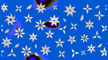 Raster illüstrasyonu. Mavi ve nötr renklerde. Mavi ve nötr renklerde mavi ve nötr papatyalar deseni.