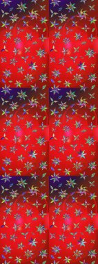 Çiçek ve yapraklı karalama şeklinde Raster çiçek deseni. Raster illüstrasyonu. Kibar, bahar çiçekleri kırmızı ve kahverengi renklerde.