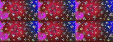 Kırmızı ve mavi renklerde. Raster illüstrasyonu. Kırmızı ve mavi renkte kırmızı ve mavi papatyalar..