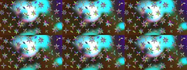 Raster illüstrasyonu. Kahverengi ve mavi renklere karalamalar çizilmiş çiçek deseni.