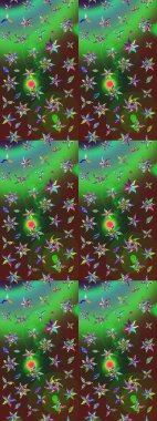 Tekstil, kumaş, kapaklar, duvar kağıtları, baskı, naylon, koleksiyon defteri, örgü, dekupaj için güzel bir eskiz. Millefleur 'lar. Küçük yeşil ve kahverengi renkte güzel bir besin torbası deseni, çiçekler..