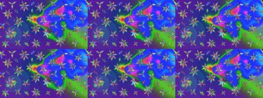 Elle çizilmiş çiçek desenli Raster çizimi. Tekstil, kumaş, ambalaj, hatıra defteri için hoş bir çiçek arkaplanı. Çocuksu tasarım. Mavi ve mor arkaplanda.