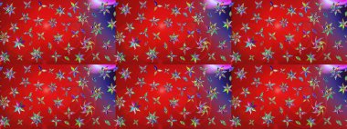 Ağaç dallı bahar çiçekleri ile desen, kırmızı ve mor renkler ile çiçek silueti. Raster deseni.