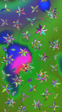 Raster illüstrasyonu. Renkli çiçekler. Küçük çiçekte sevimli çiçek deseni var..