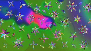 Bahar çiçekleriyle desenli dallı, çiçek siluetiyle renklendirilmiş desen. Raster deseni.