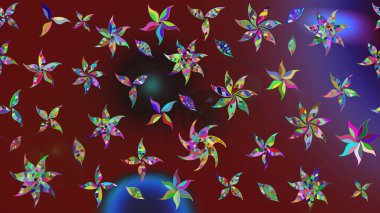 Raster illüstrasyonundaki çiçek desenli çizim. Kırmızı ve kahverengi renkte çiçekler.