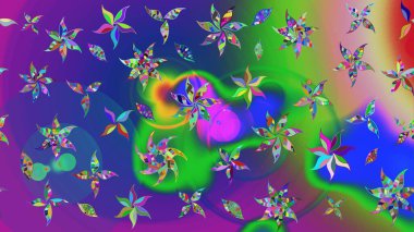 Klasik taslak çizimi. Raster çiçek izi. Çiçek mavisi ve yeşil çizim deseni. Raster Yumuşak kumaş deseni.