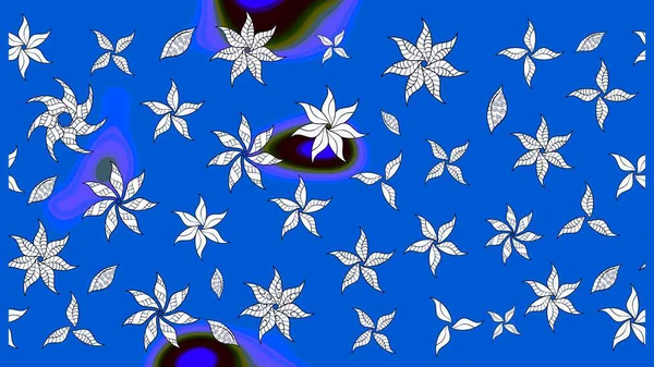 Raster illüstrasyonu. Mavi ve nötr renklerde. Mavi ve nötr renklerde mavi ve nötr papatyalar deseni.