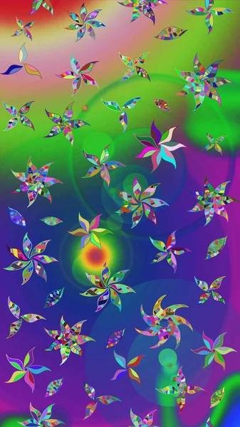 Raster illüstrasyonundaki çiçek desenli çizim. Yeşil ve mavi renklerde. Raster illüstrasyonu. Güzel kumaş deseni.