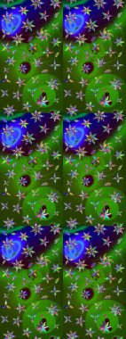 Yeşil ve mavi renklerde. Raster illüstrasyonu. Çiçekli güzel suluboya desen.