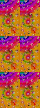 Düz Çiçek Elementleri Tasarımı. Süslü kumaş deseni. Renkli Bahar Teması eskiz kalıbı. Raster illüstrasyonunda çiçek deseni çizimi.