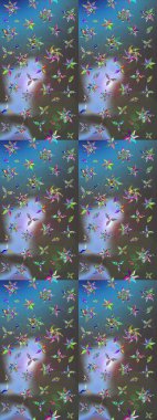 Raster illüstrasyonu. Mavi ve gri renklere karalamalar çizilmiş çiçek deseni.