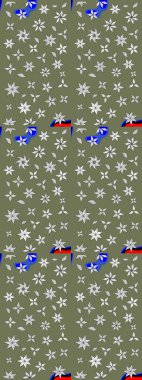 Raster illüstrasyonu. Yeşil ve beyaz renkli çiçekler. El çizimi çiçekli soyut çizim deseni.